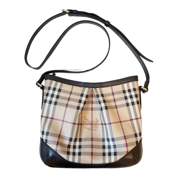 Burberry Haymarket Check Coated Canvas
Leather Pleated Crossbody Shoulder Bag - Picture 1 of 16